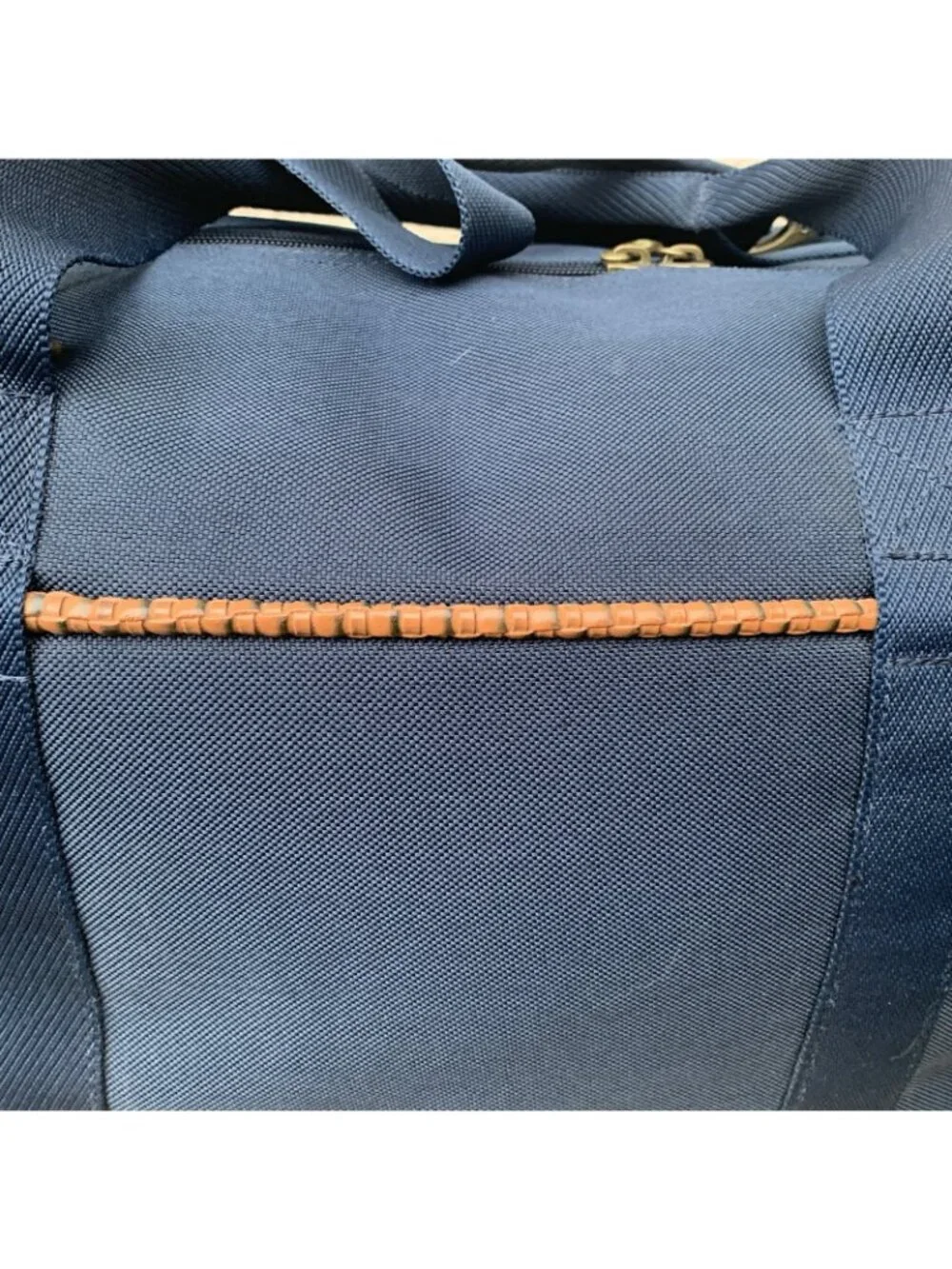 Tommy Bahama Mojito Blue Canvas Duffle Travel Bag Basketweave Trim Large